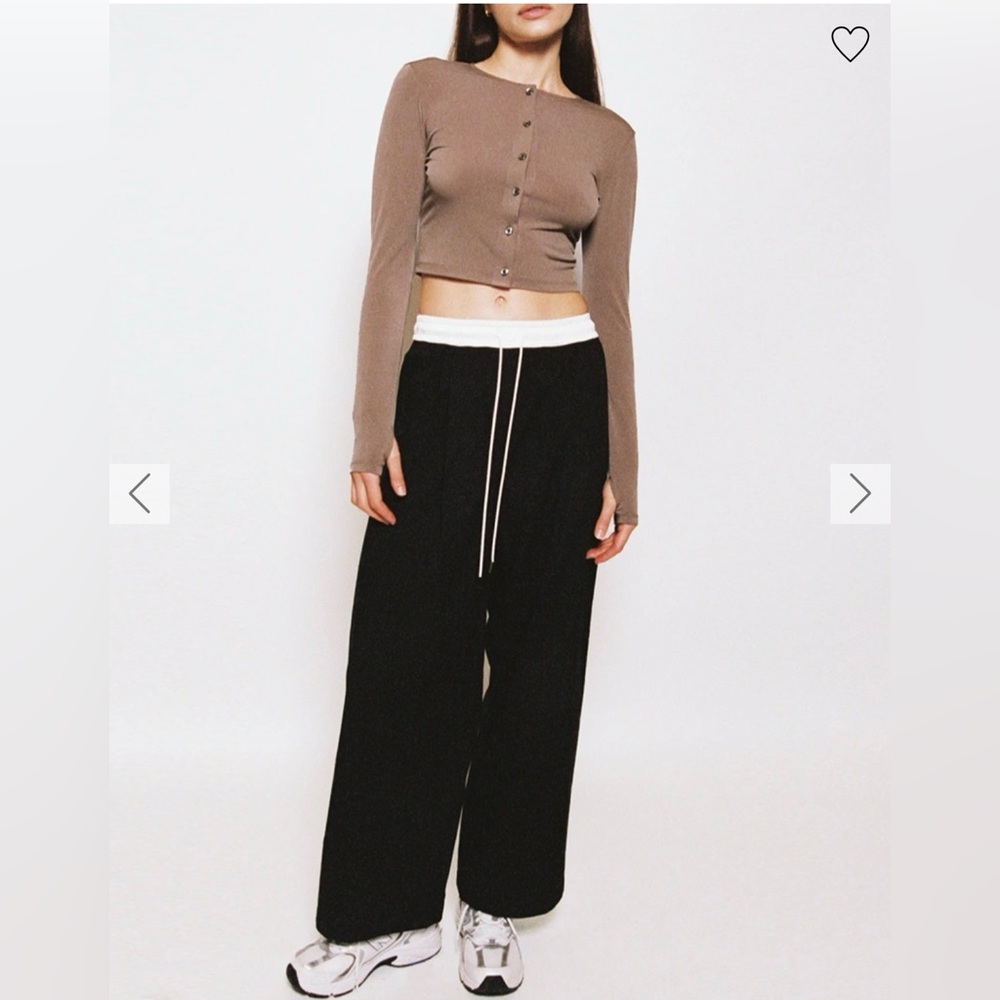 NWT Enavant Alex Wide Leg Pleated Pants Black Drawstring Athleisure Size Small